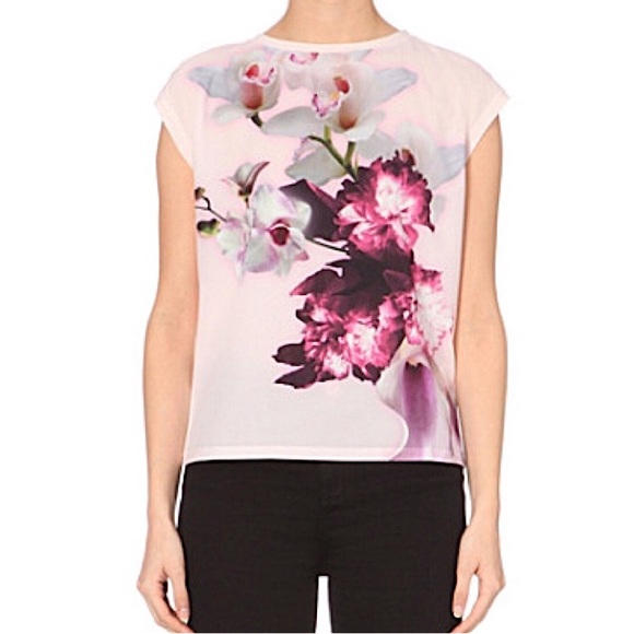 Ted Baker Cosita Floral Sheer Short Sleeve Shirt Blouse Ethereal Posie 4 / US 10 - Picture 1 of 6